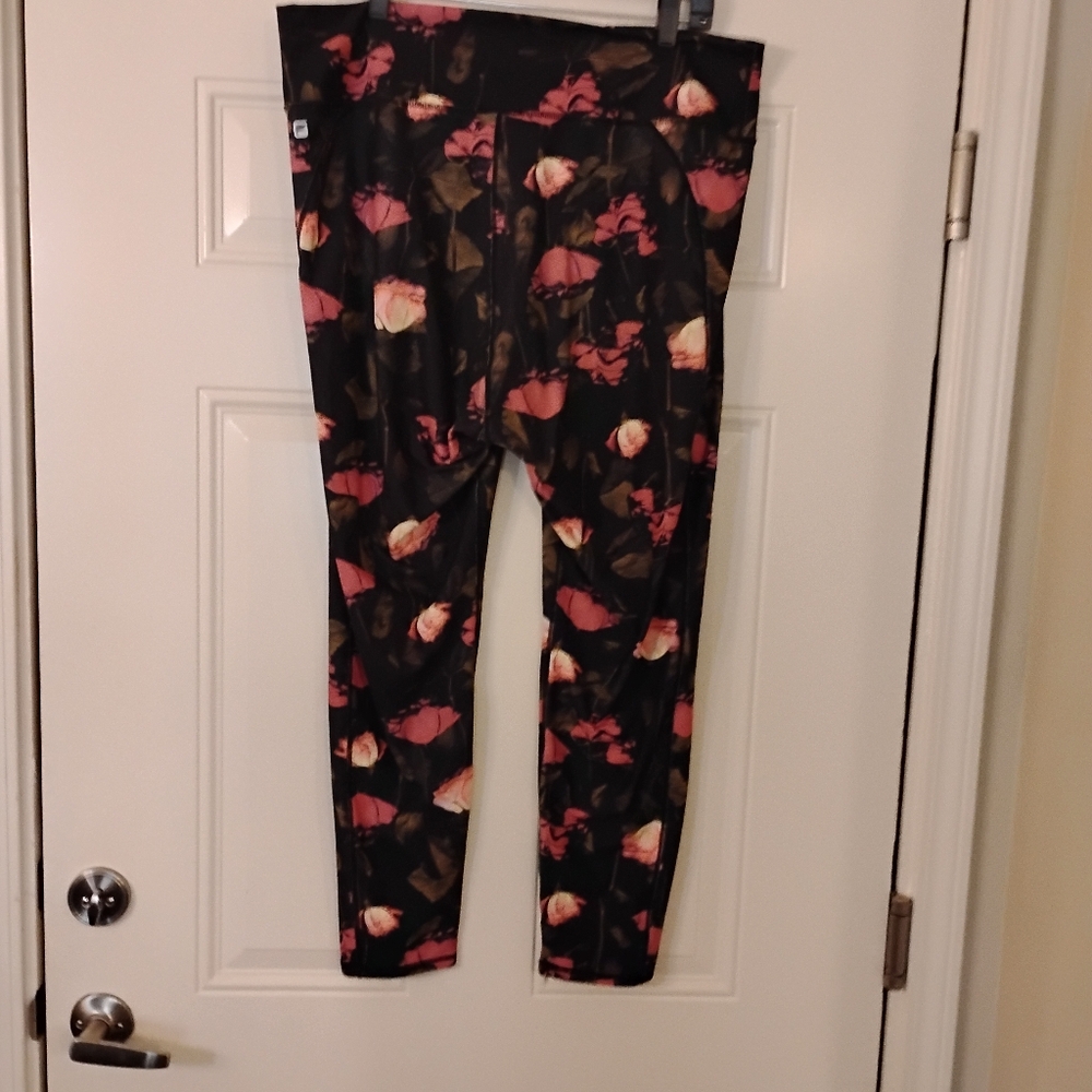Fabletics Leggings with Pink and Black Floral Design